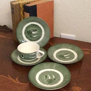 1950s Vintage Colonial Homestead Saucer for Tea Cups, Green